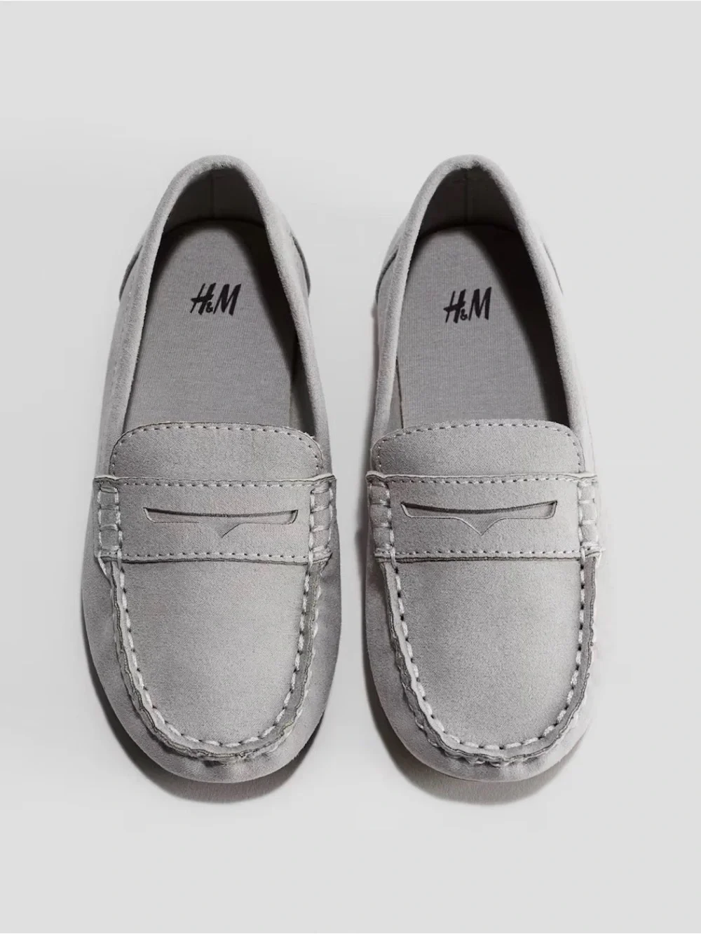 H&M Light Grey Suede Slip-On Penny Loafers